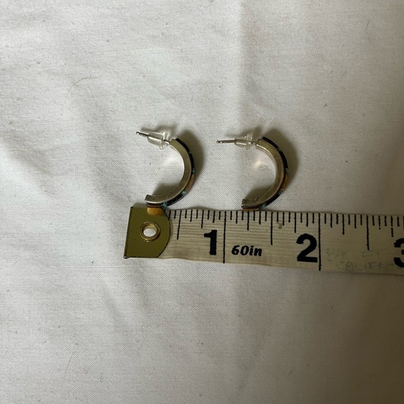 Native American Sterling Tiger Eye Opal Multi Stone Inlaid Half Cuff earrings OS - Picture 8 of 9